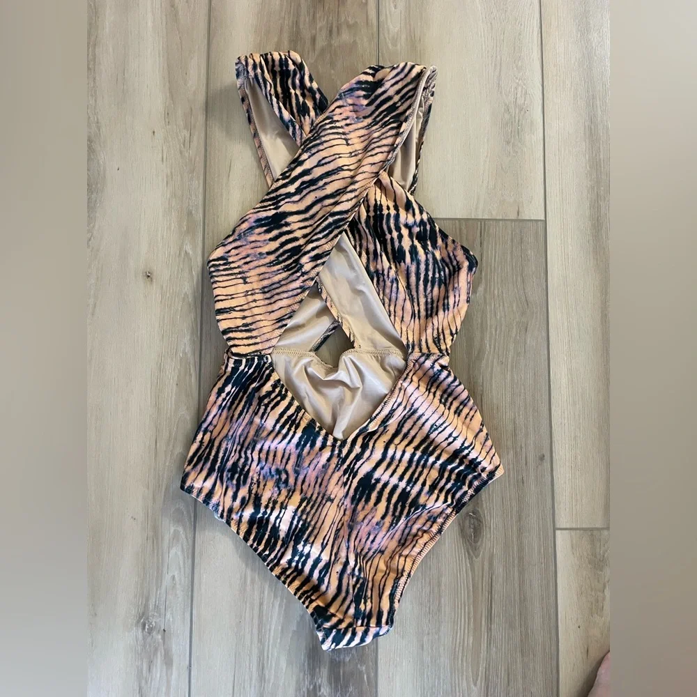 Ulla Johnson Keiran Maillot one-piece swimsuit tie dye tiger print, cutout Large - Picture 5 of 7